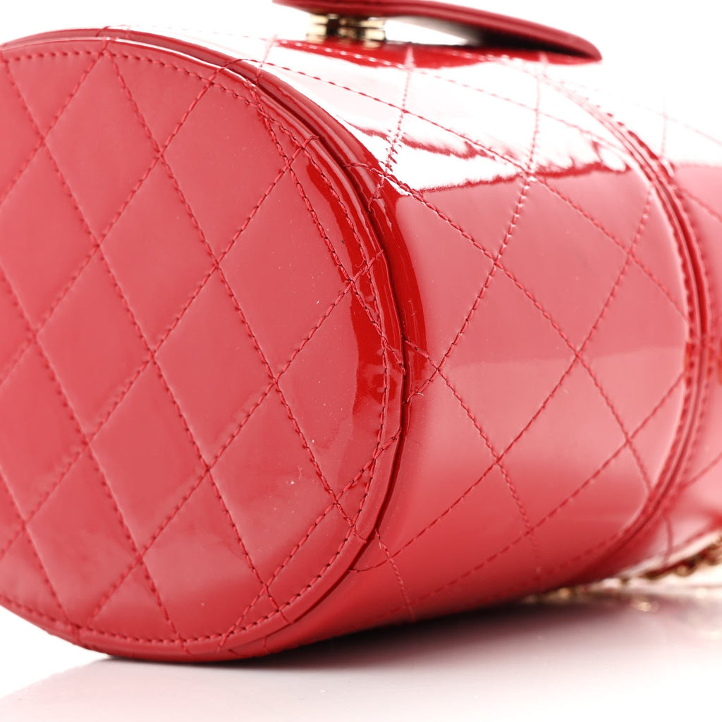 Chanel Patent Quilted Small Round Vanity With Chain Red