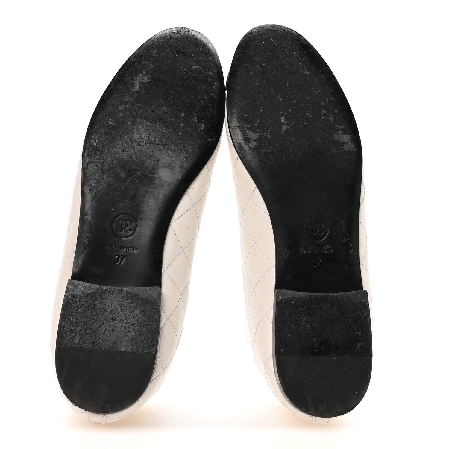 Canvas Lambskin Quilted CC Cap Toe Ballerina Flats 37 White Black