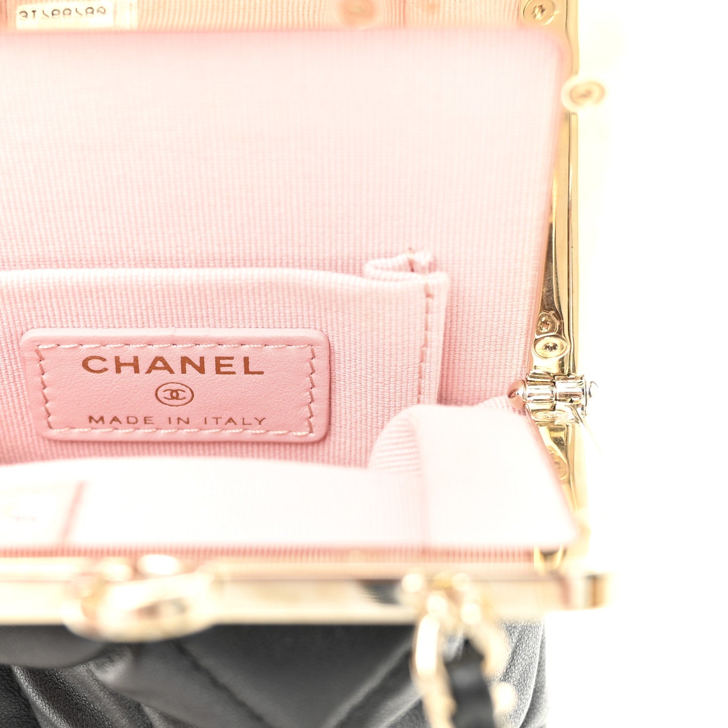 Chanel Lambskin Plexi Quilted CC Evening Clutch With Chain Black
