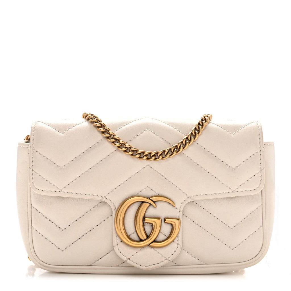 Gucci Calfskin Matelasse Super Mini GG Marmont Shoulder Bag White