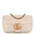 Gucci Calfskin Matelasse Super Mini GG Marmont Shoulder Bag White