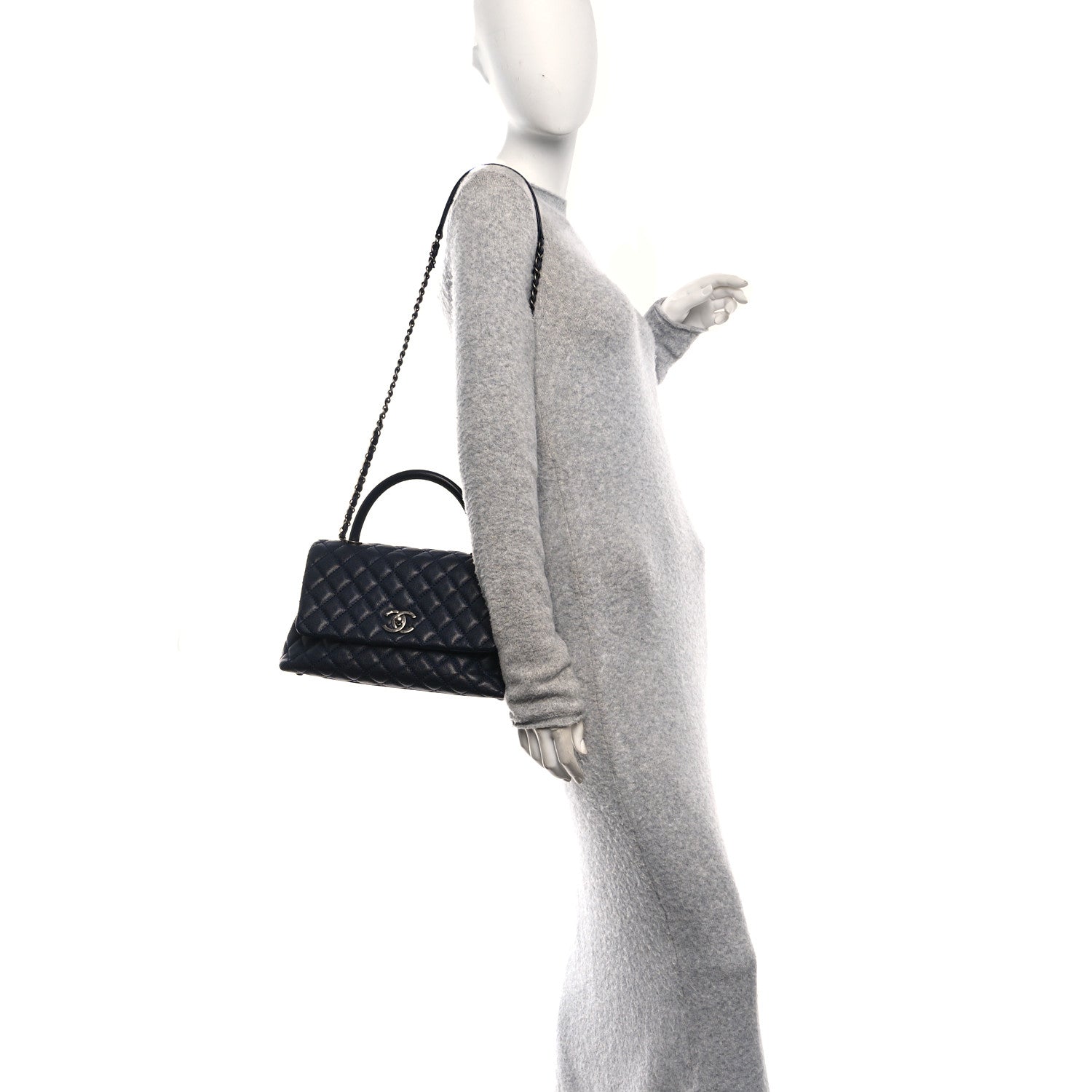 Chanel Caviar Quilted Small Coco Handle Flap Navy