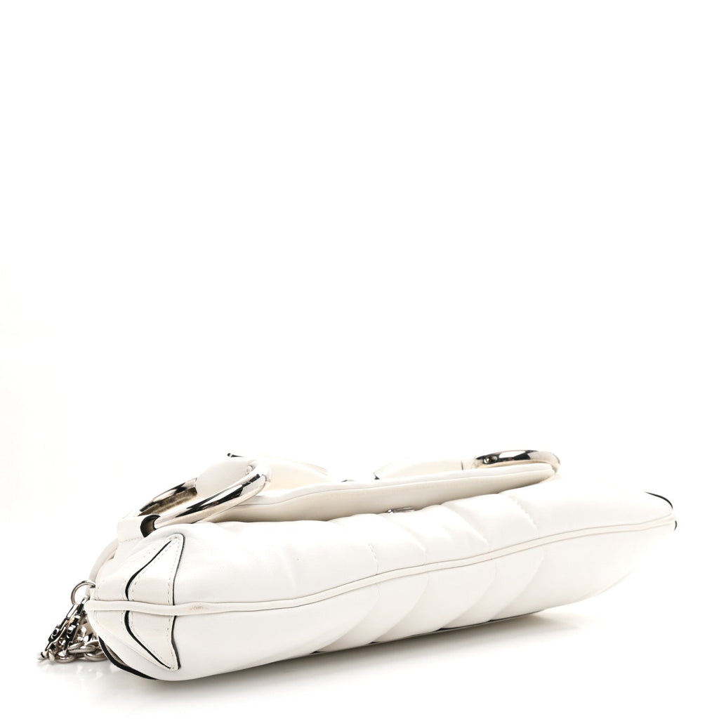 Gucci Nappa Vertical Matelasse Medium Maxi Horsebit Chain Shoulder Bag Mystic White