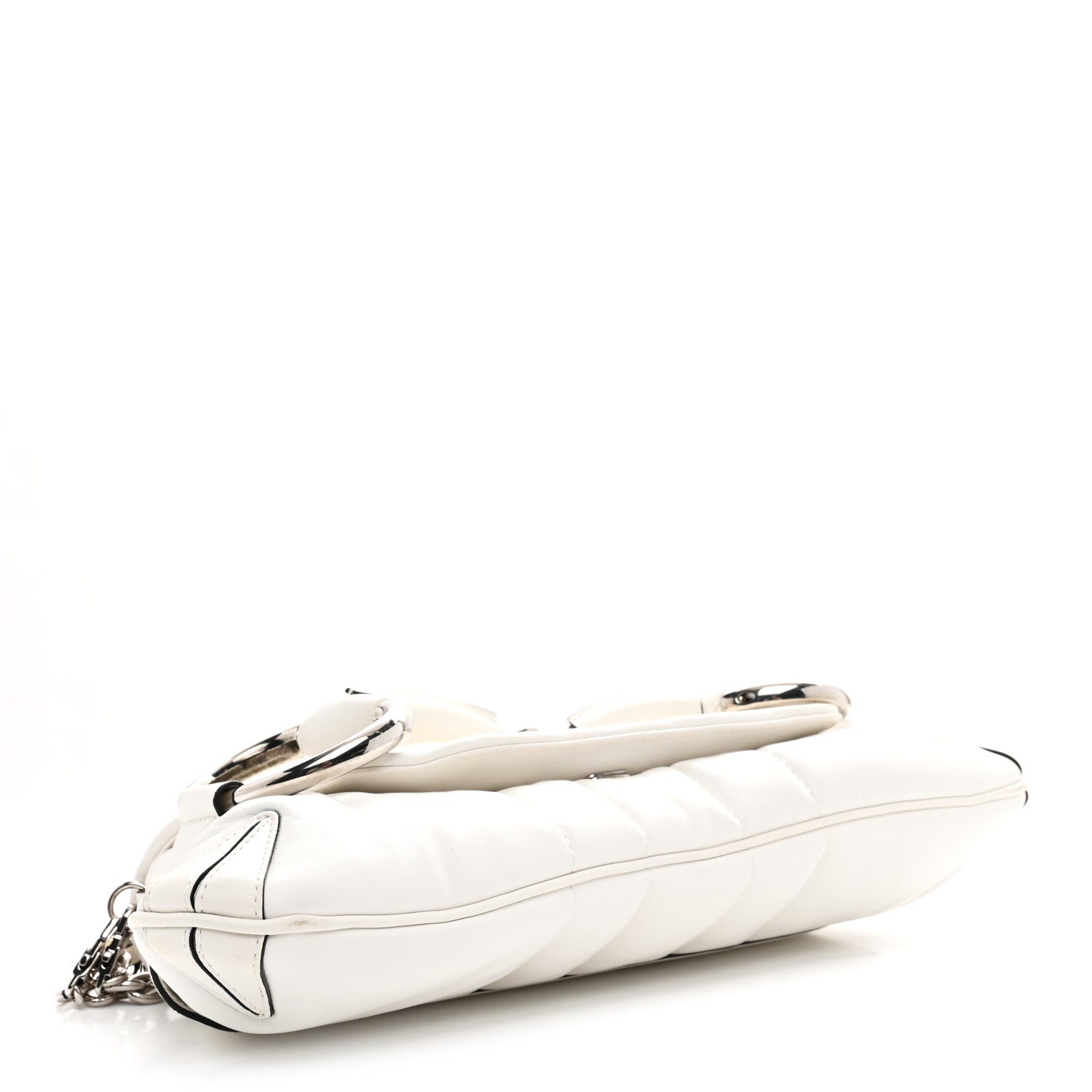 Gucci Nappa Vertical Matelasse Medium Maxi Horsebit Chain Shoulder Bag Mystic White