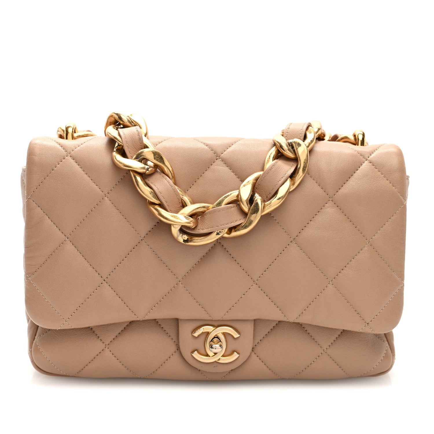 Chanel Lambskin Quilted Large CC Funky Town Flap Beige