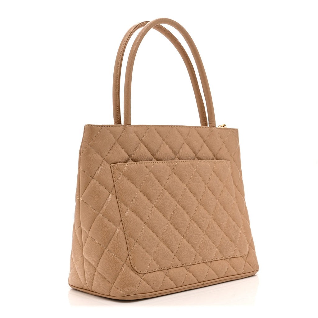 Chanel Caviar Quilted Medallion Tote Beige