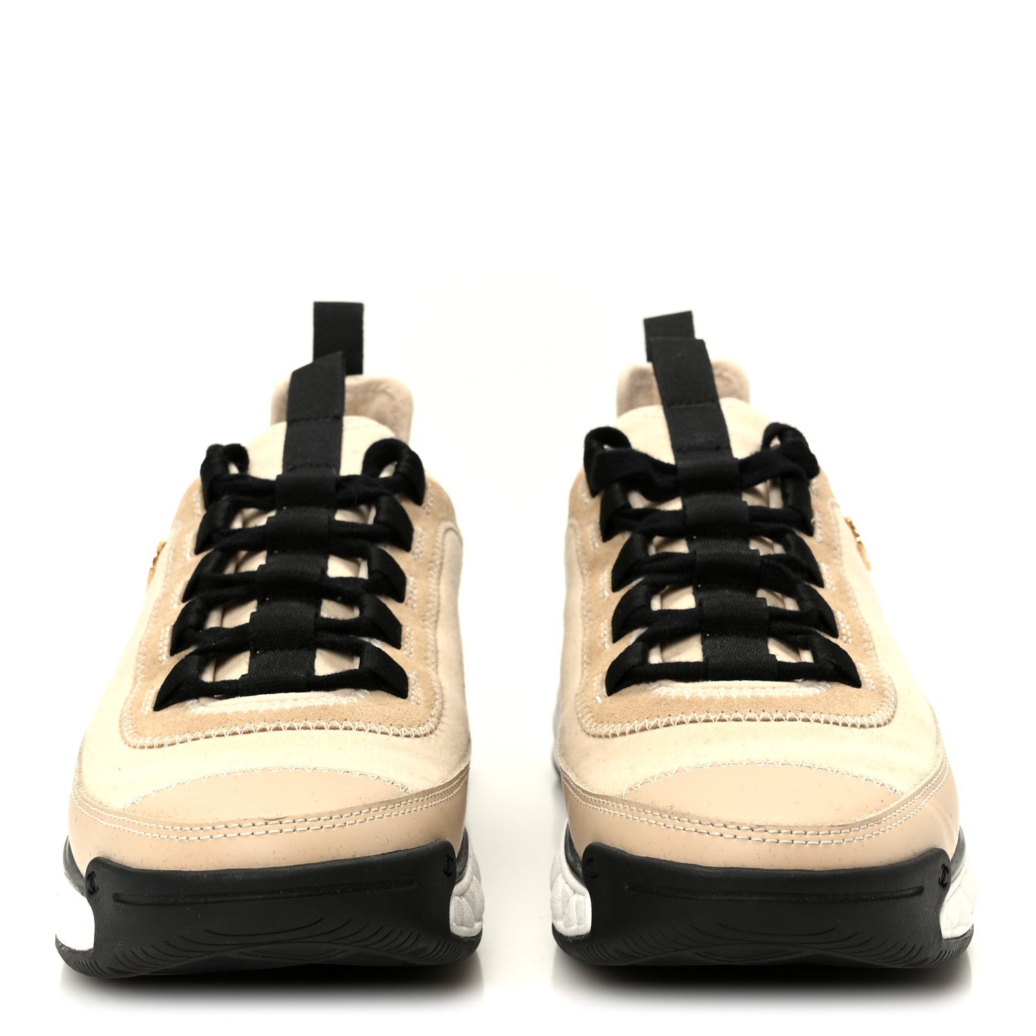 Chanel Velvet Calfskin Mixed Fibers CC Sneakers 37.5 Beige