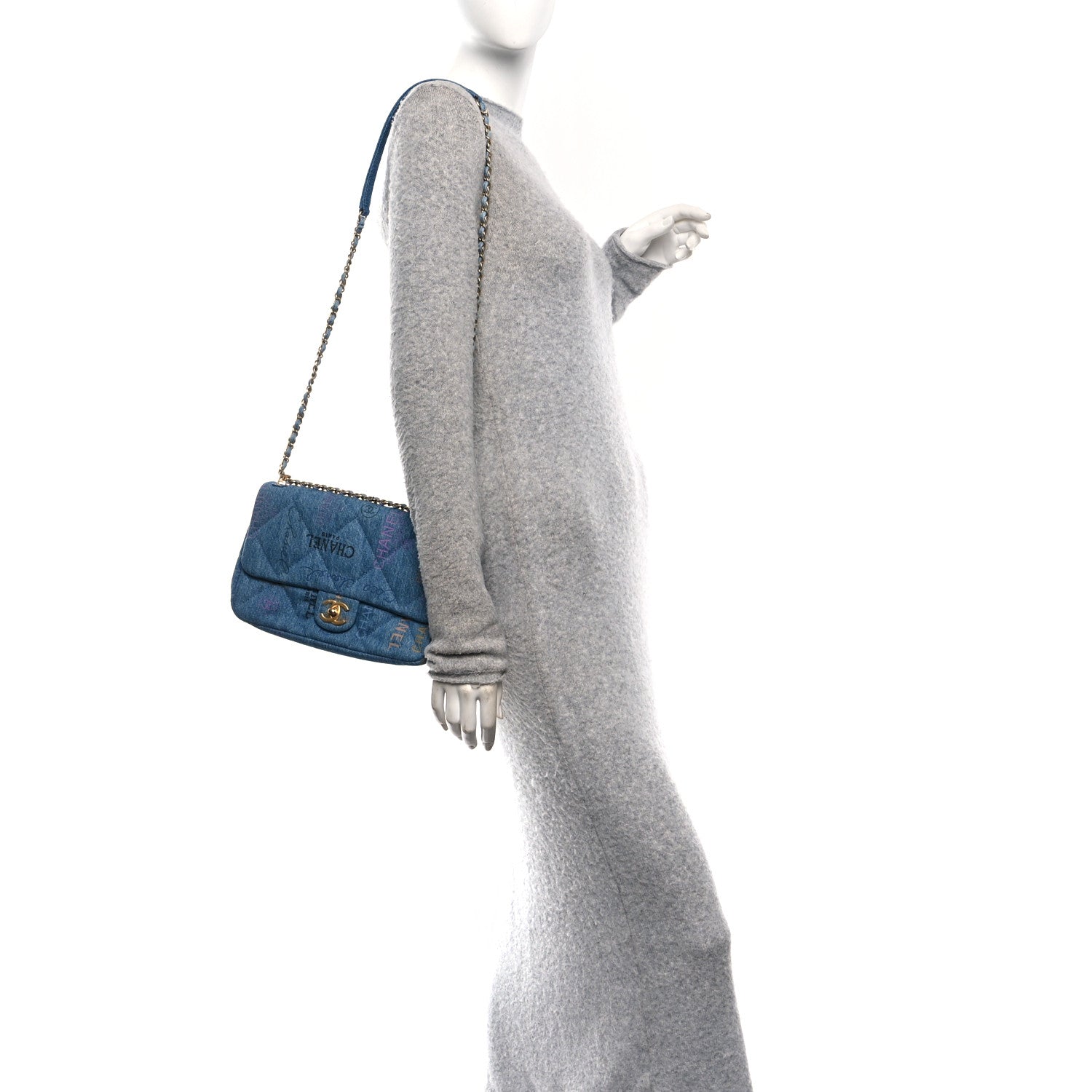 Chanel Denim Quilted Denim Large Mood Flap Blue Multicolor