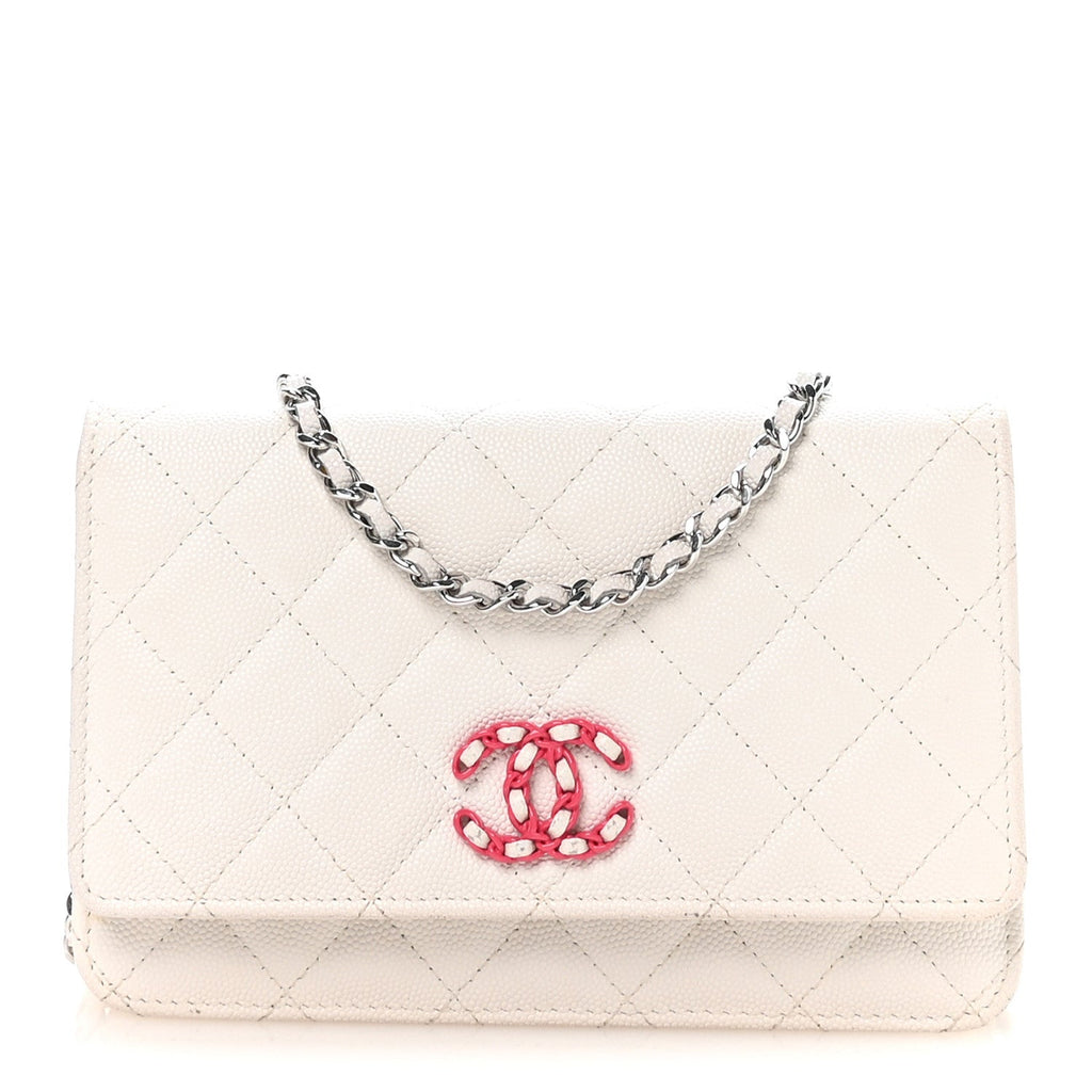 Caviar Quilted Chanel 19 Wallet on Chain WOC White Pink