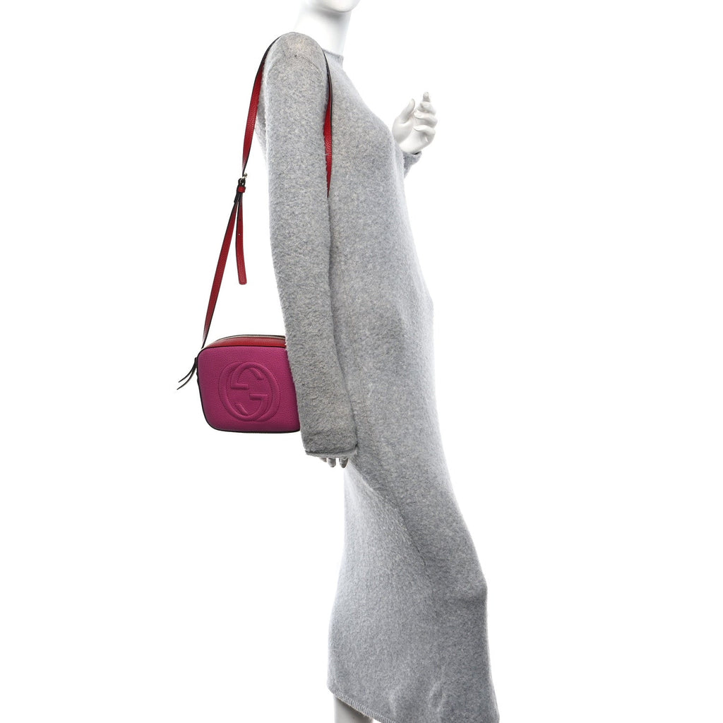 Gucci Dollar Calfskin Bi-Color Small Soho Disco Bag New Rosette Hibiscus Red