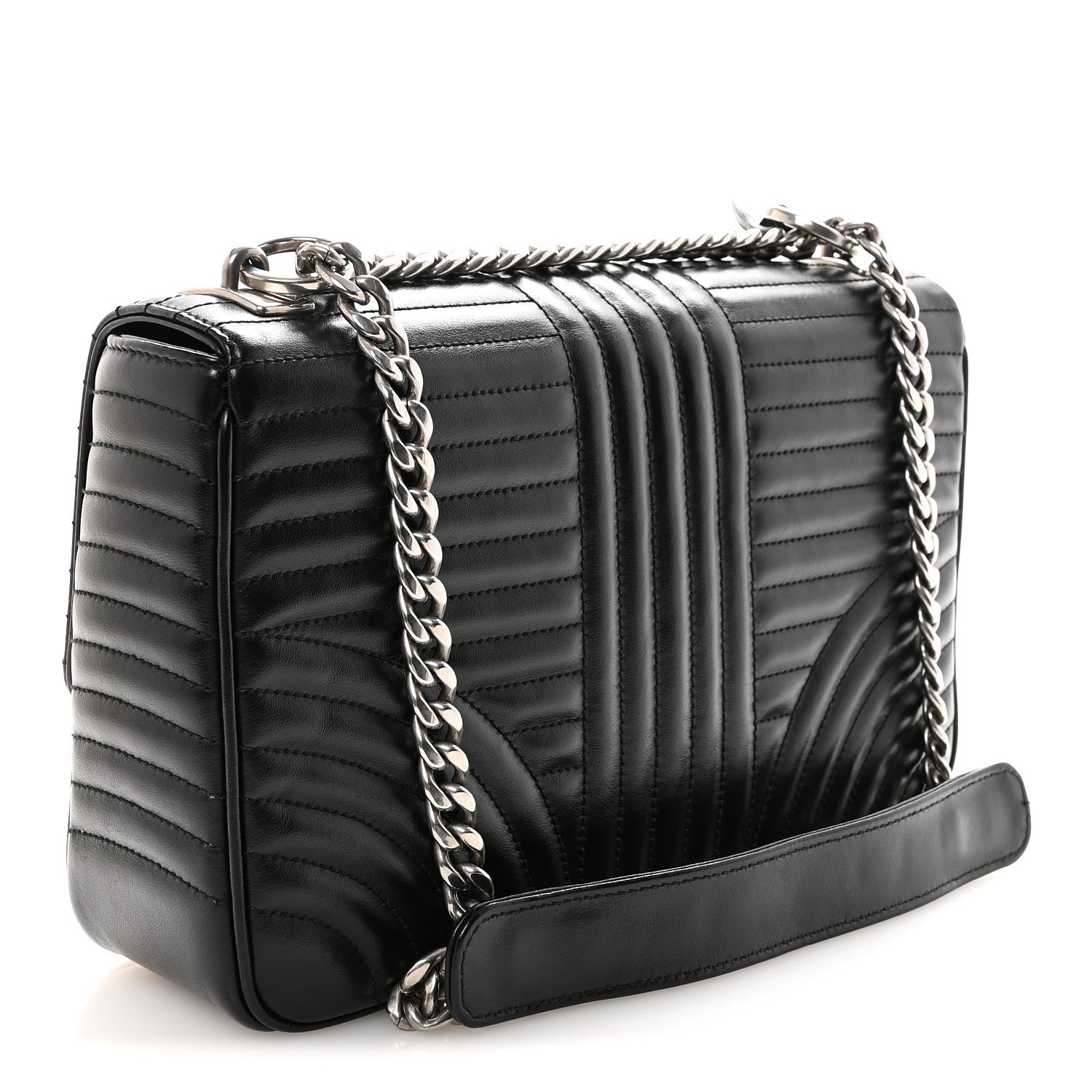 Prada Soft Calfskin Impunture Diagramme Large Chain Flap Shoulder Bag Black