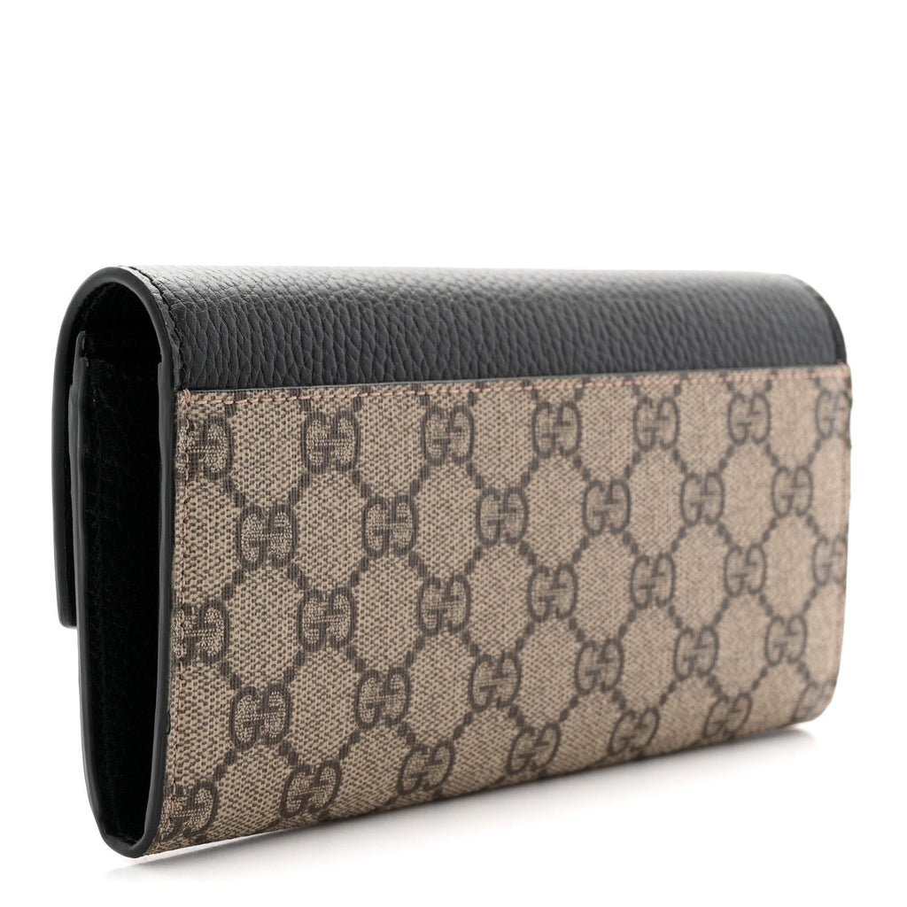 Gucci Dollar Calfskin GG Supreme Monogram GG Marmont Continental Wallet Black Beige Ebony