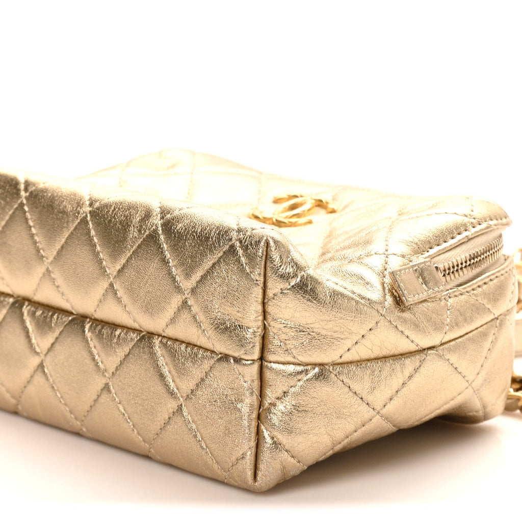 Chanel Metallic Lambskin Quilted Mini Bowling Bag Gold