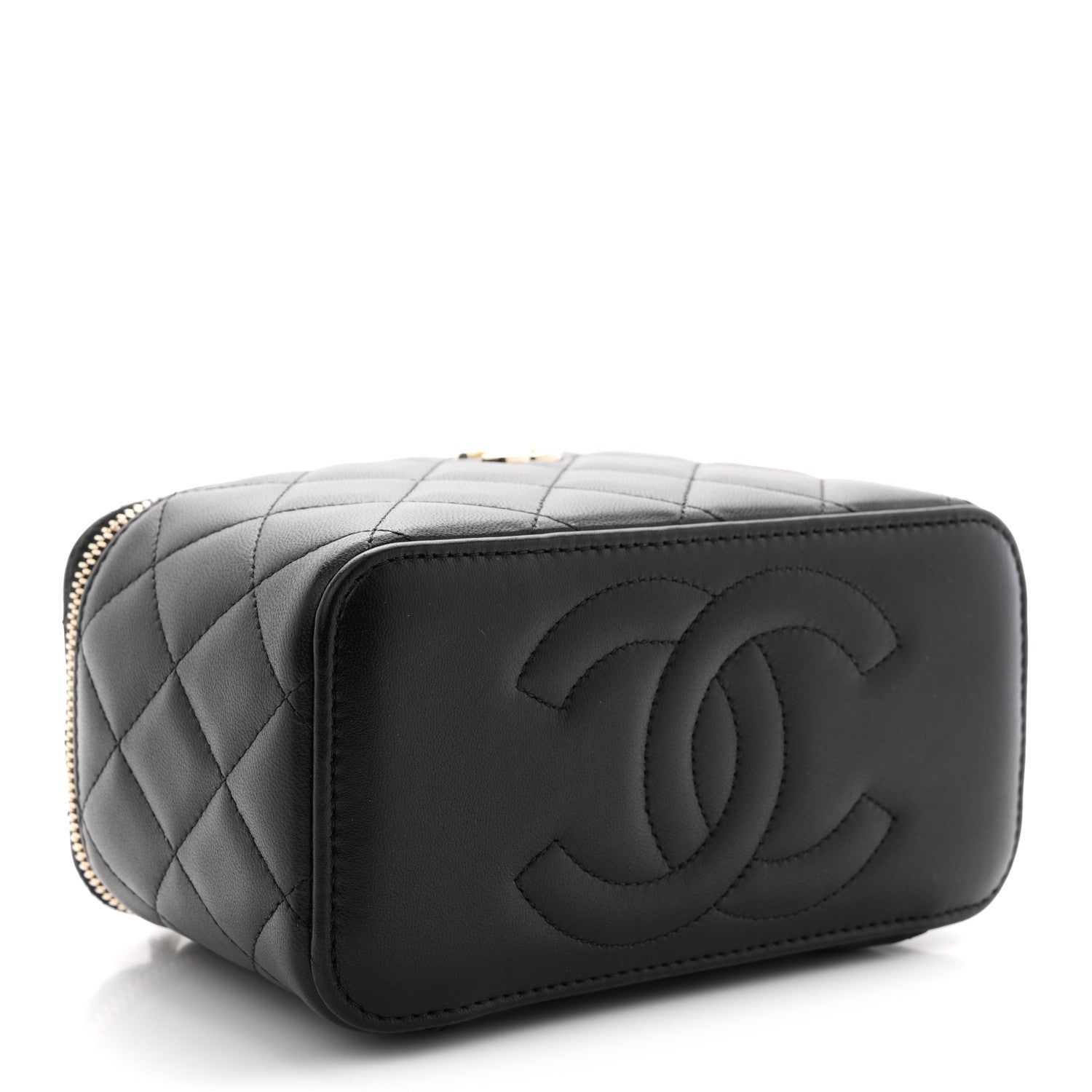 Chanel Lambskin Quilted Small Top Handle Vanity Case With Chain Black