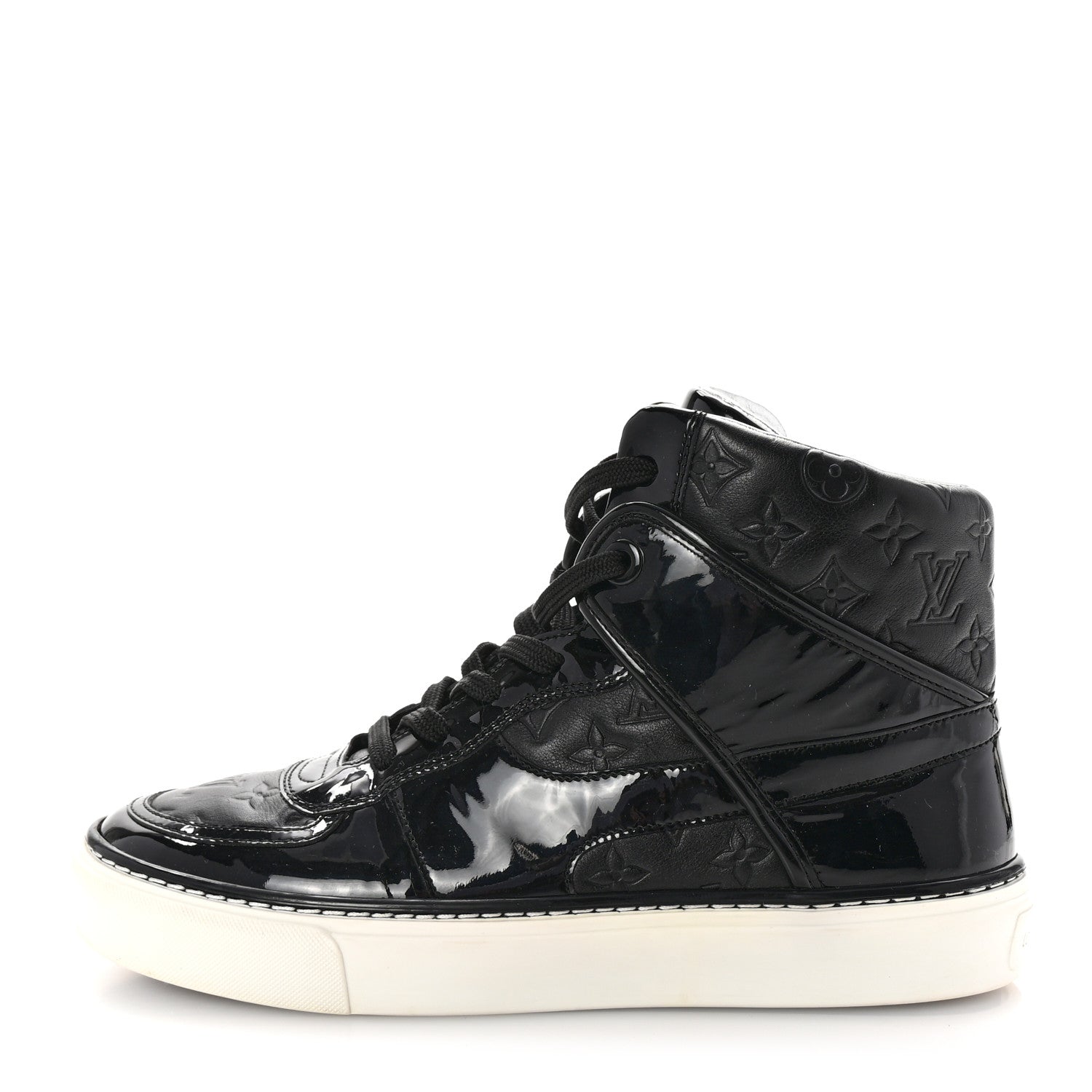 Louis Vuitton Patent Calfskin Monogram High Top Sneakers 36 Black