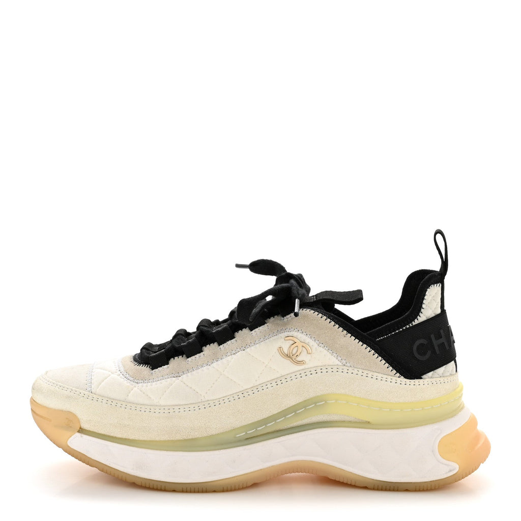 Fabric Suede Calfskin CC Sneakers 37.5 White Ivory