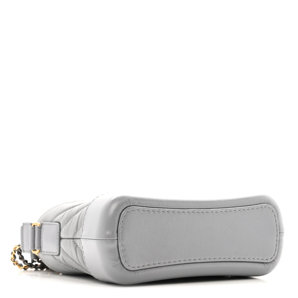 Chanel Aged Calfskin Chevron Quilted Small Gabrielle Hobo Grey