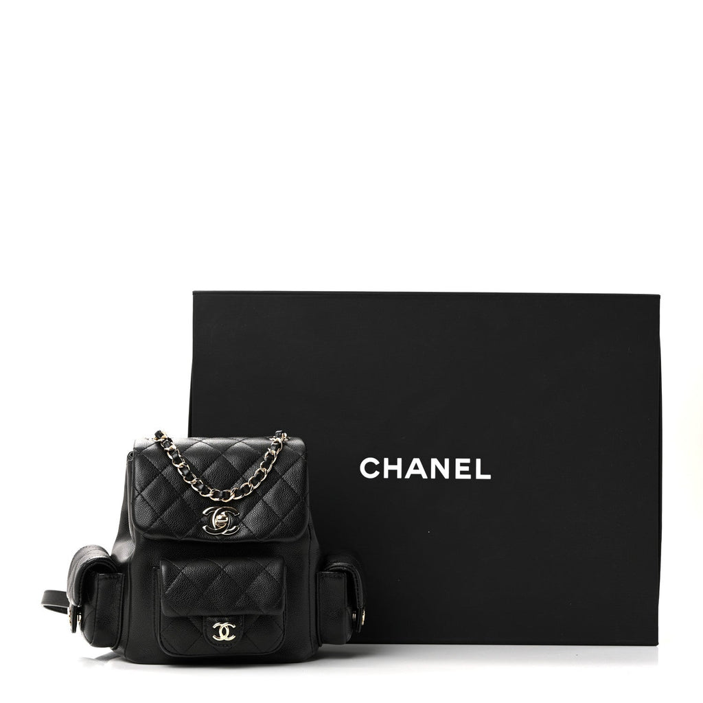 Chanel Shiny Caviar Quilted Small Duma Pockets Drawstring Backpack Black