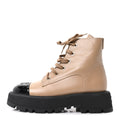 Calfskin Patent Calfskin CC Lace Up Combat Boots 39 Beige Black