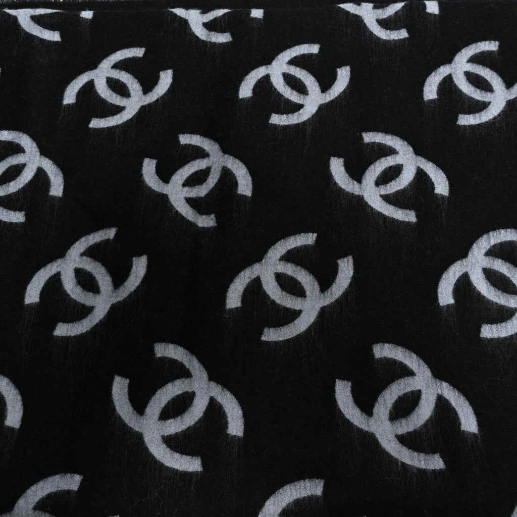 Cashmere Silk Wool CC Stole Black Light Gray White