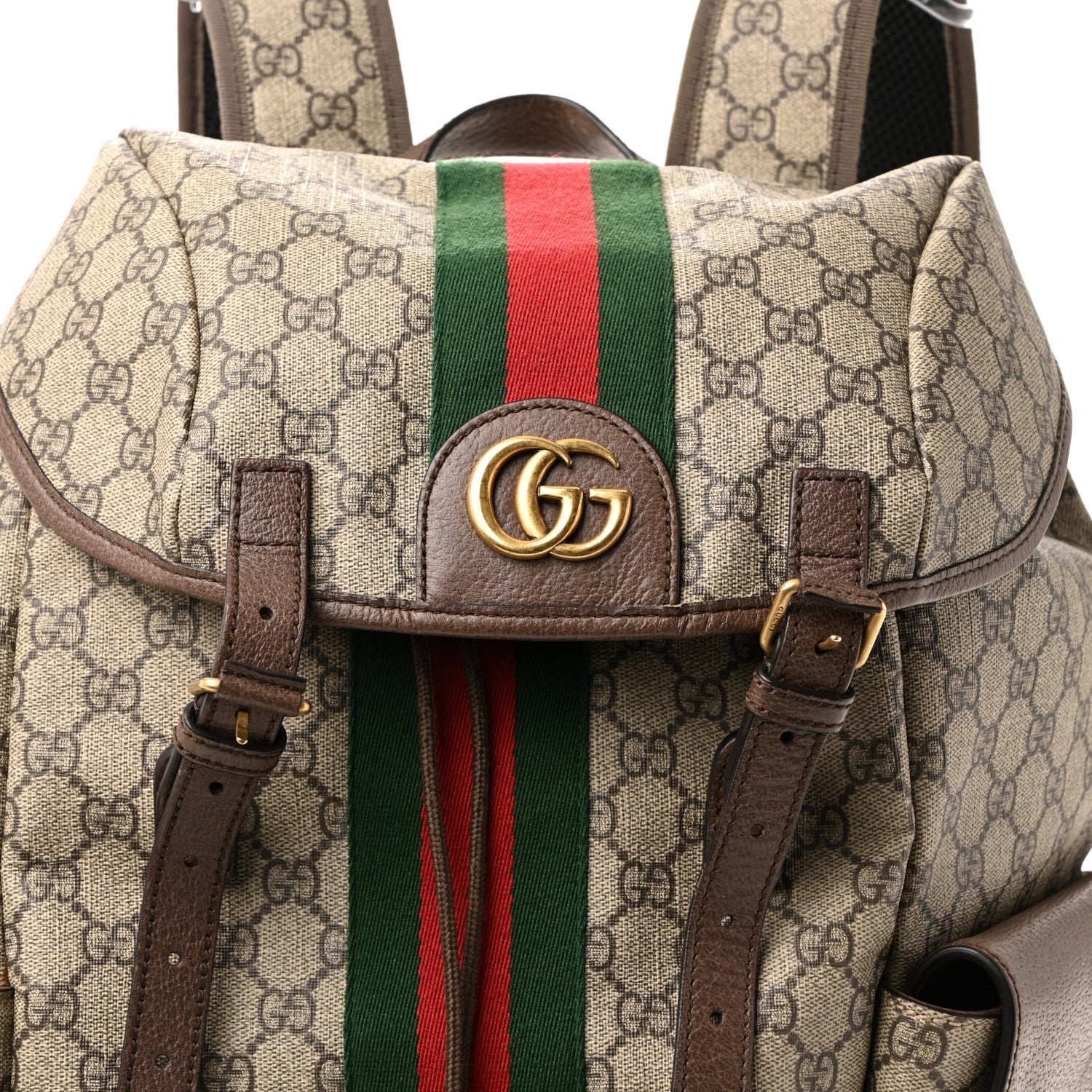 Gucci GG Supreme Monogram Medium Ophidia Double Buckle Backpack Brown