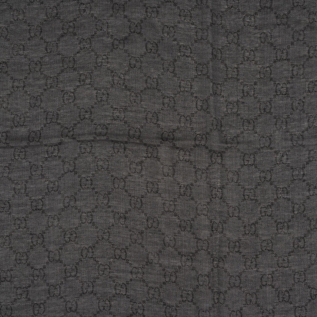 Gucci Wool Silk GG Monogram Diamante Plaid Surviee Shawl Graphite Black