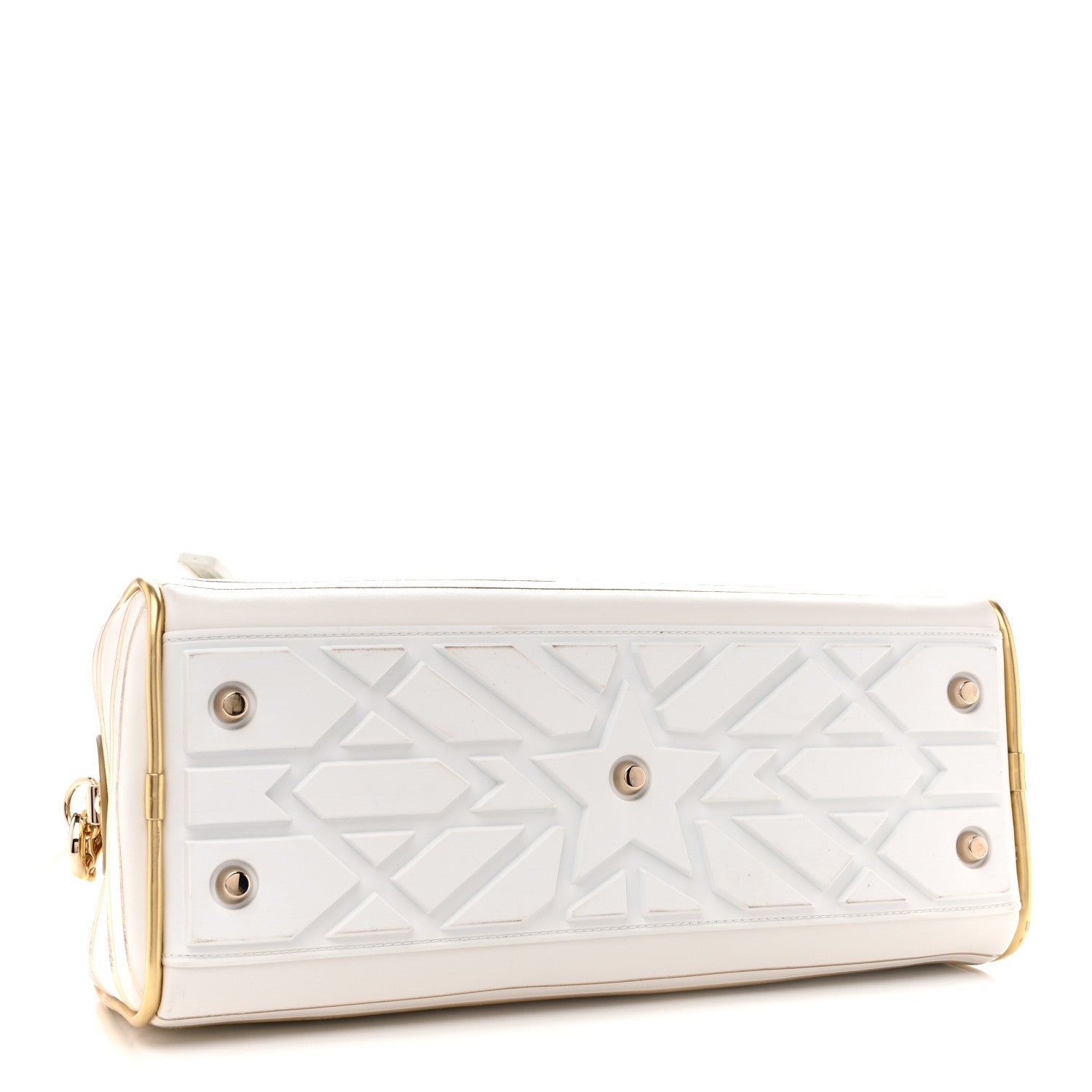 Christian Dior Calfskin Padded Macrocannage Medium Dior Vibe Zip Bowling Bag White Gold