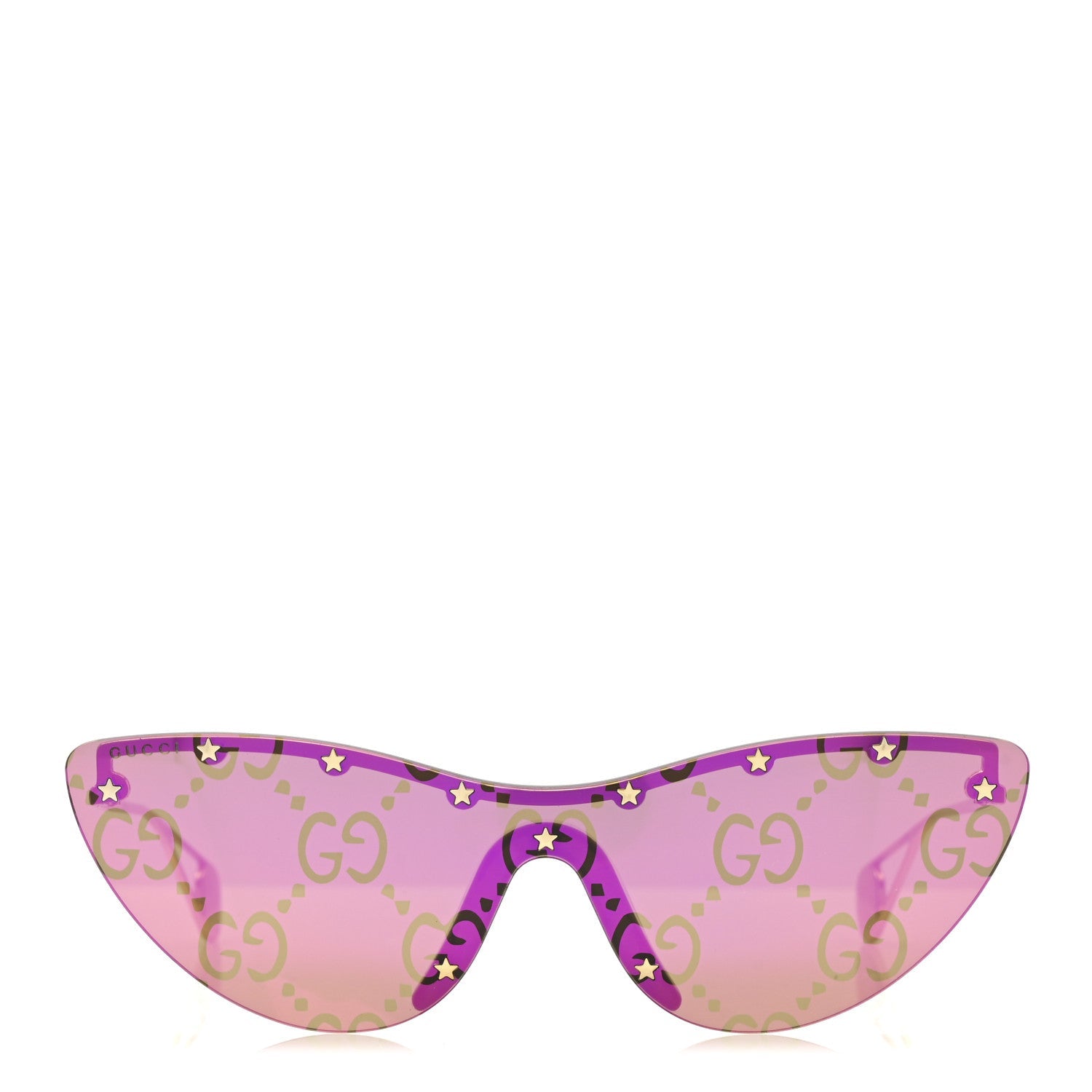 Gucci Metal Rimless Star Studded Monogram 90mm Cat Eye GG0666S Sunglasses Mirror Purple