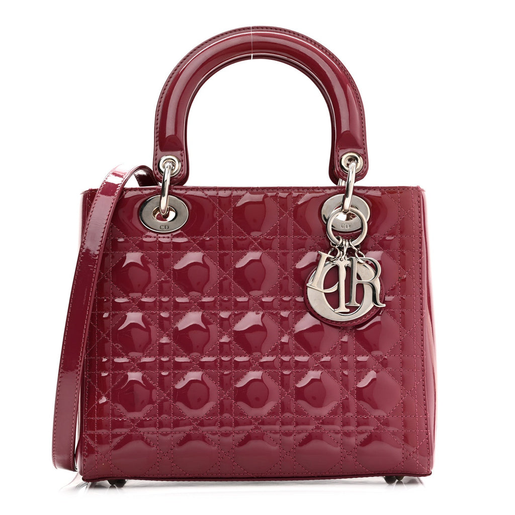 Christian Dior Patent Cannage Medium Lady Dior Dark Pink