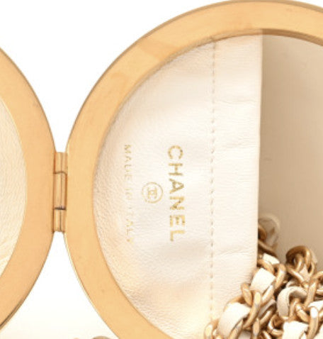 Chanel Lambskin Quilted Sphere Minaudiere Chain Clutch White