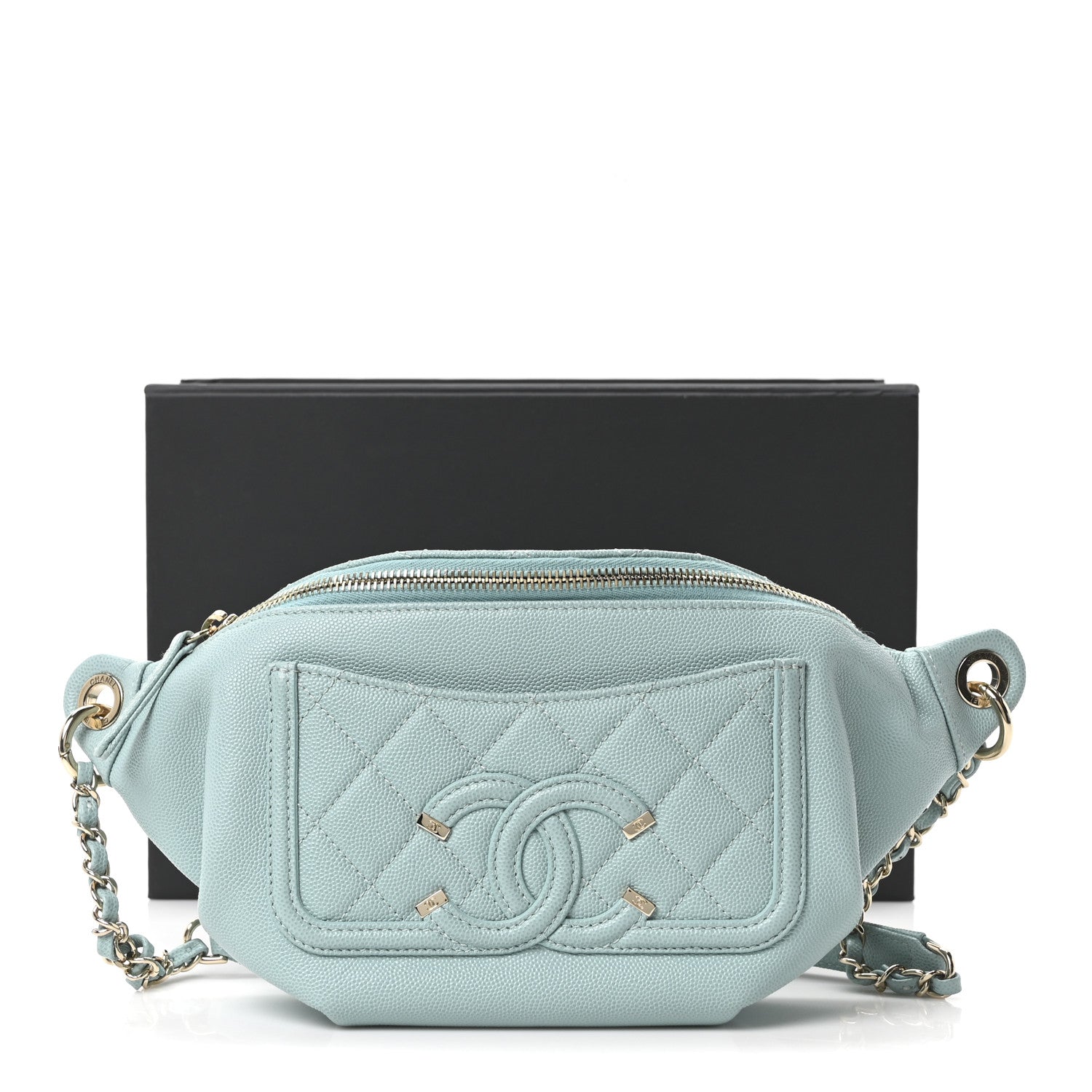 Chanel Caviar Quilted Filigree Waist Bag Light Blue