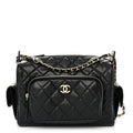 Chanel Shiny Crumpled Lambskin Quilted Medium Preppy Pocket Camera Case Black