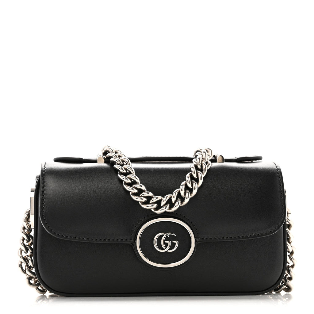 Gucci Senna Calfskin Petite GG Top Handle Shoulder Bag Black