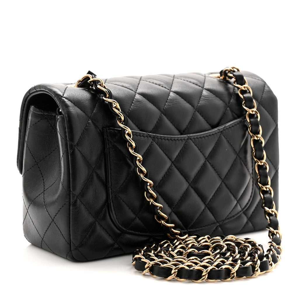 Chanel Lambskin Quilted Mini Rectangular Flap Black