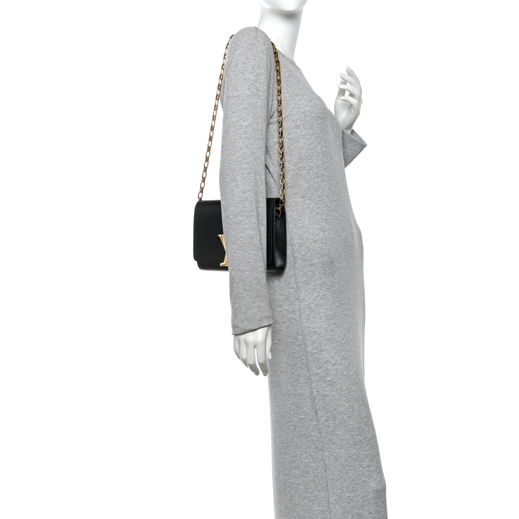 Louis Vuitton Calfskin Chain Louise MM Black