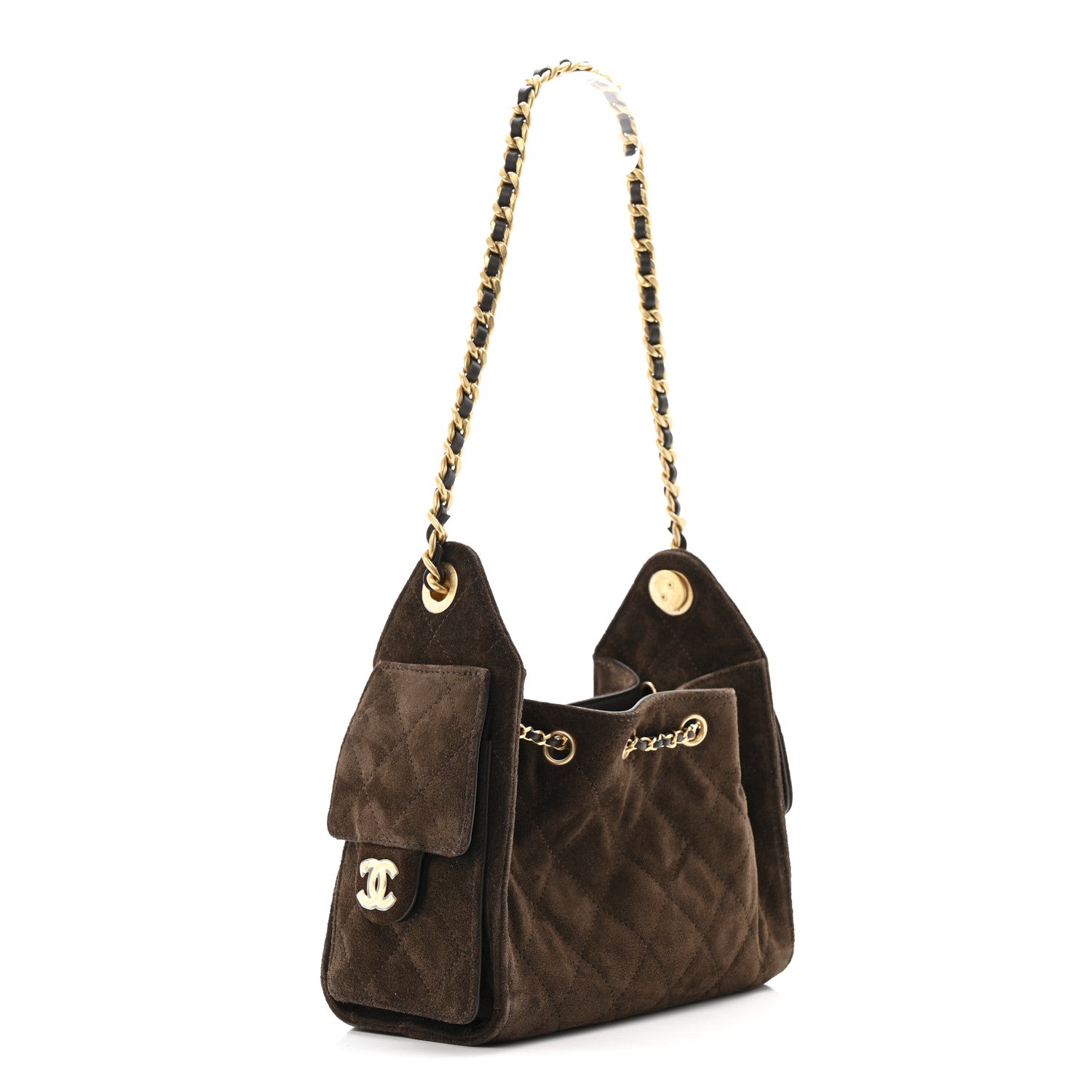 Chanel Suede Quilted Mini Chanel 25 Handbag Dark Brown