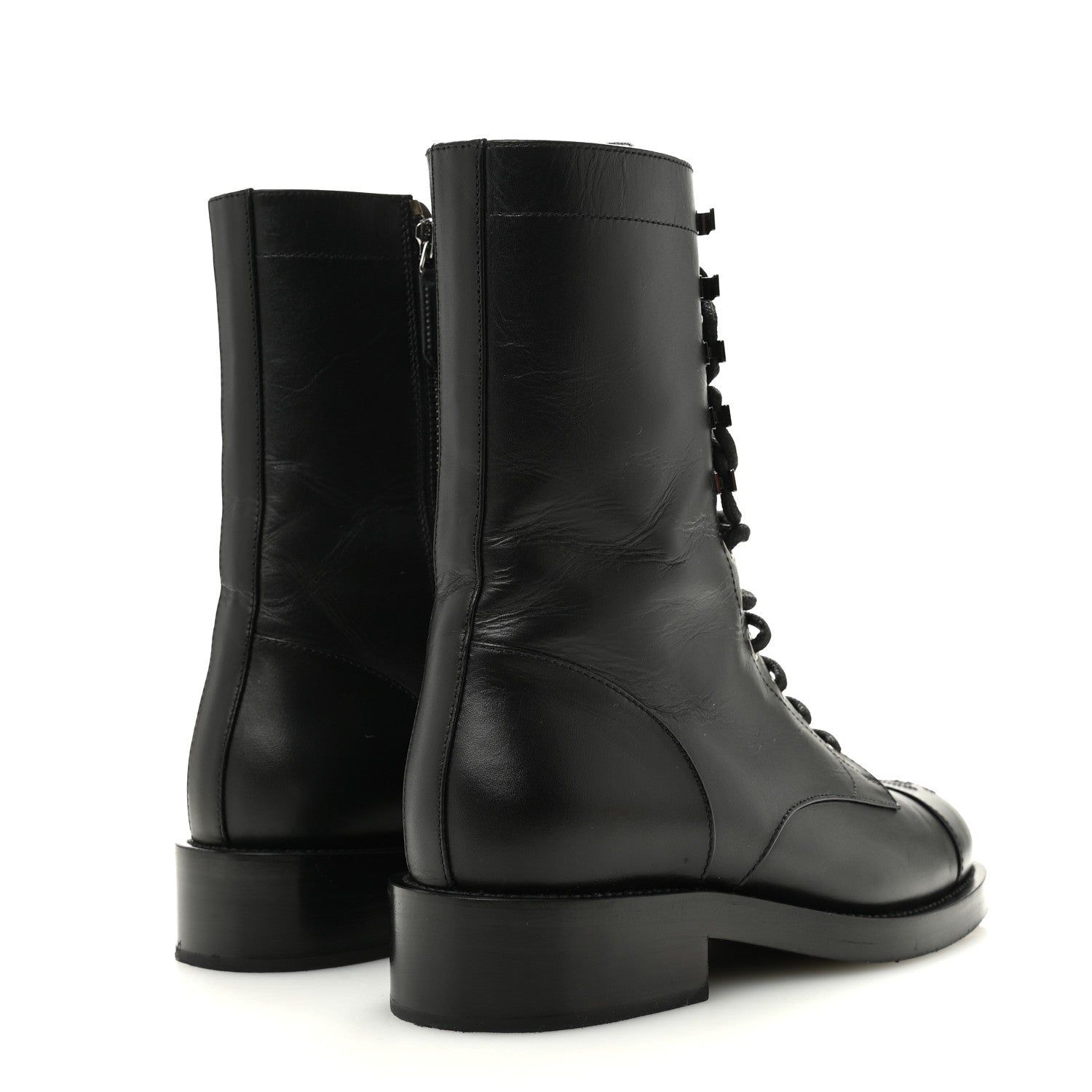 Calfskin Lace Up Combat Boots 37.5 Black