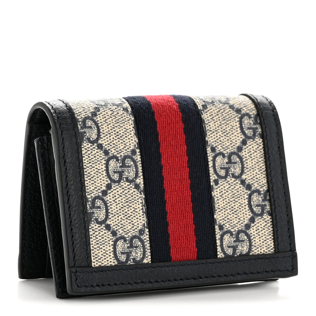 Gucci GG Supreme Monogram Textured Dollar Calfskin Web Ophidia Card Case Beige Blue