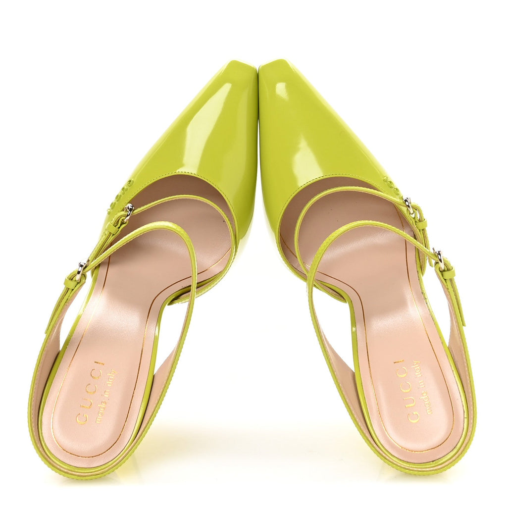 Gucci Regent Calfskin Lucite Wedge 110 Mules 39 Firefly