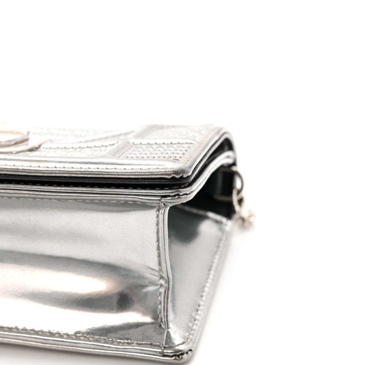 Christian Dior Metallic Patent Micro-Cannage Baby Diorama Flap Bag Silver