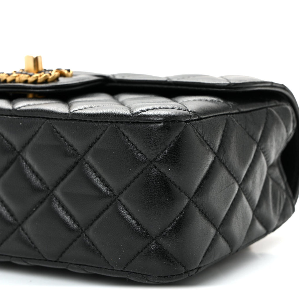 Chanel Lambskin Quilted Mini Strass On Top Flap Black