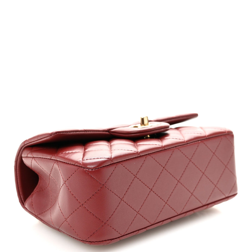 Chanel Lambskin Quilted Mini Top Handle Rectangular Flap Burgundy