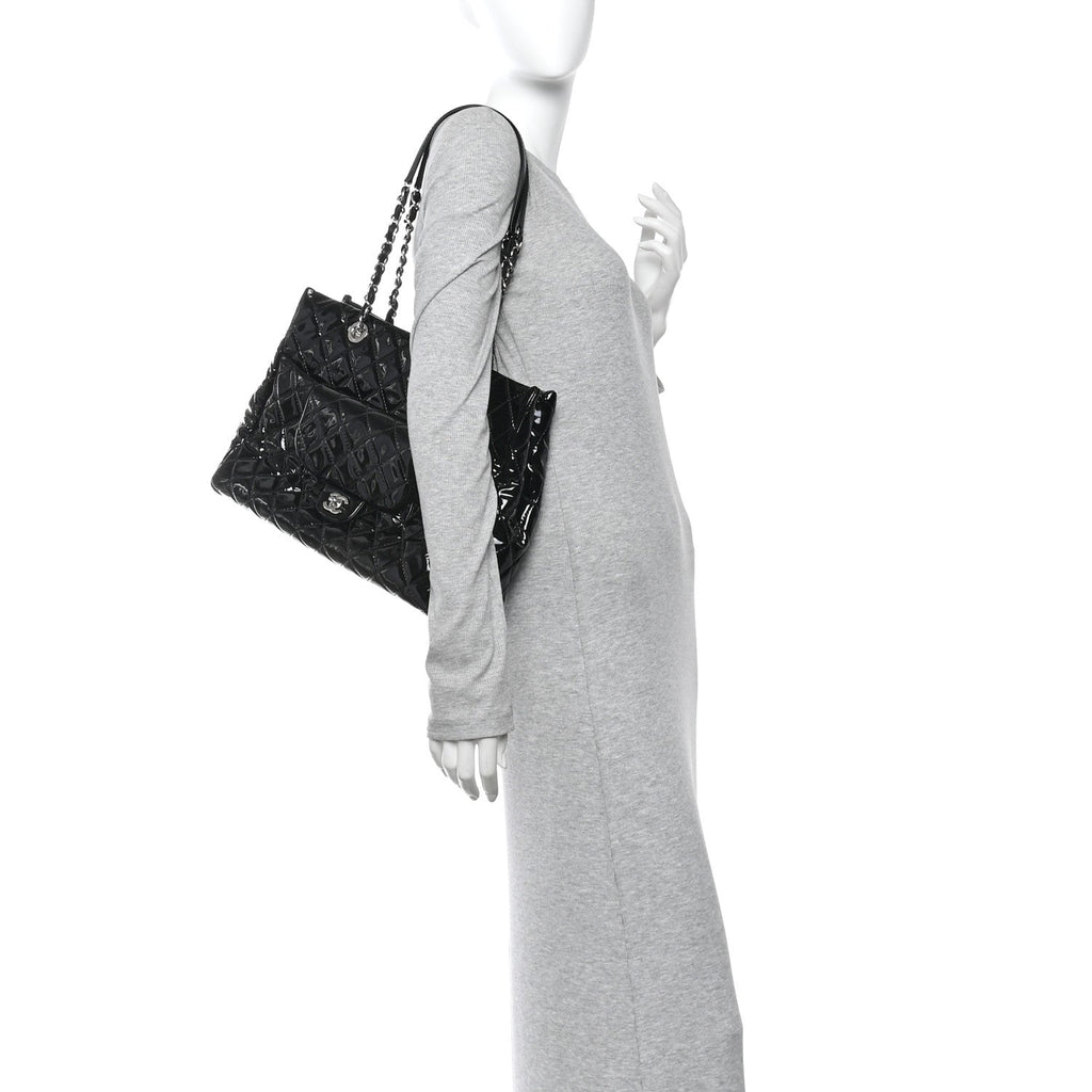 Chanel Patent Quilted Large Coco Shine Shopping Tote Black