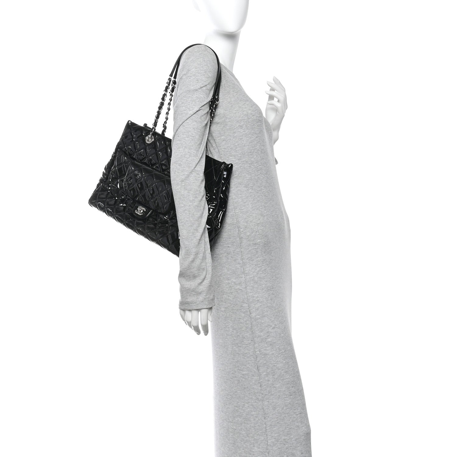 Chanel Patent Quilted Large Coco Shine Shopping Tote Black