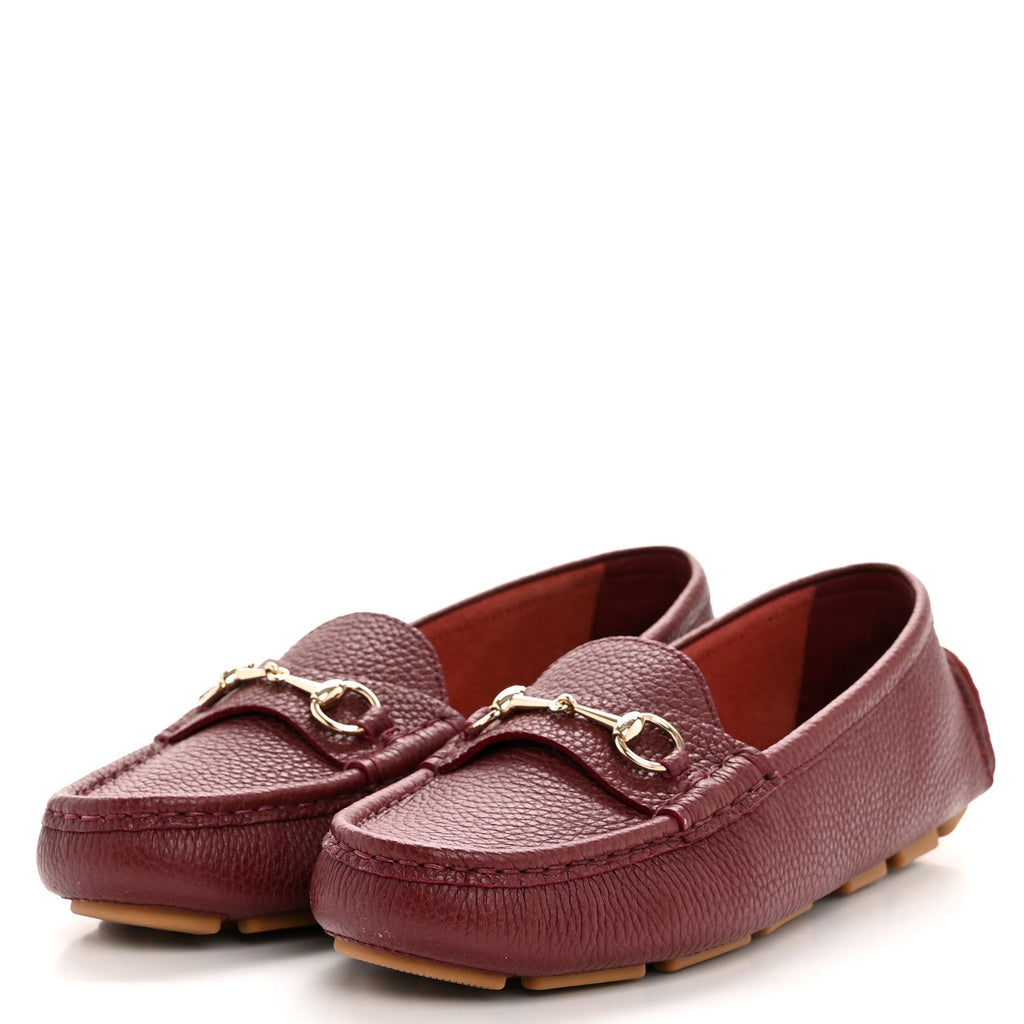 Gucci Soft Clove Calfskin Womens Horsebit Driver Loafers 40 Rosso Ancora