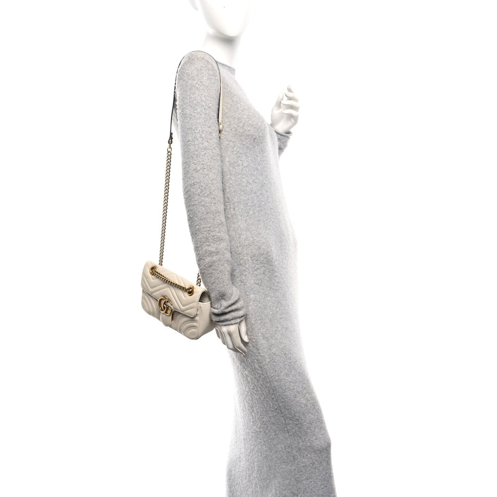 Gucci Calfskin Matelasse Mini GG Marmont Shoulder Bag White