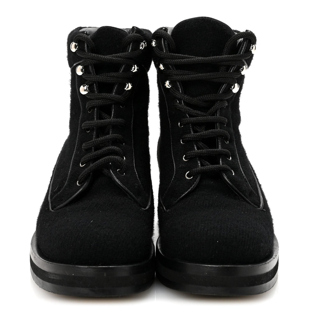 Chanel Tweed Lace Up Short Boots 37 Black