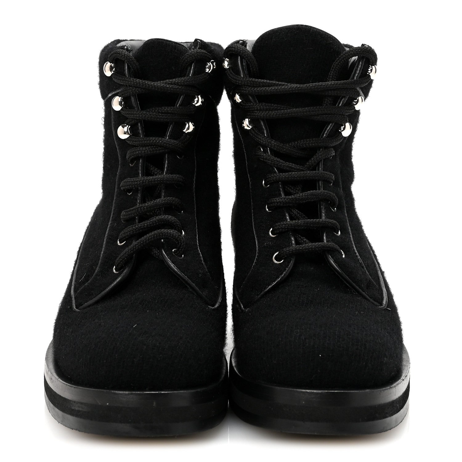 Chanel Tweed Lace Up Short Boots 37 Black