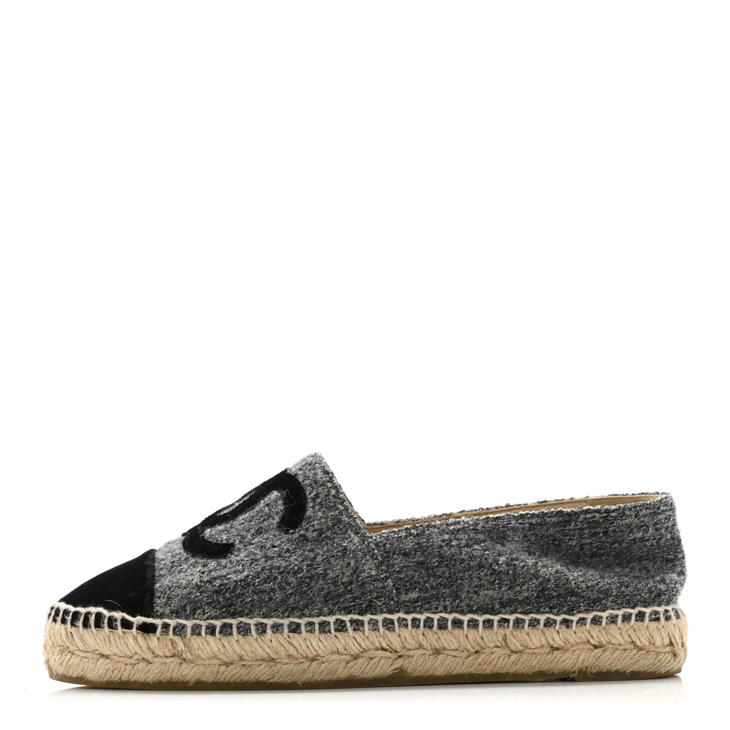 Chanel Tweed Velvet CC Espadrilles 38 Grey Black