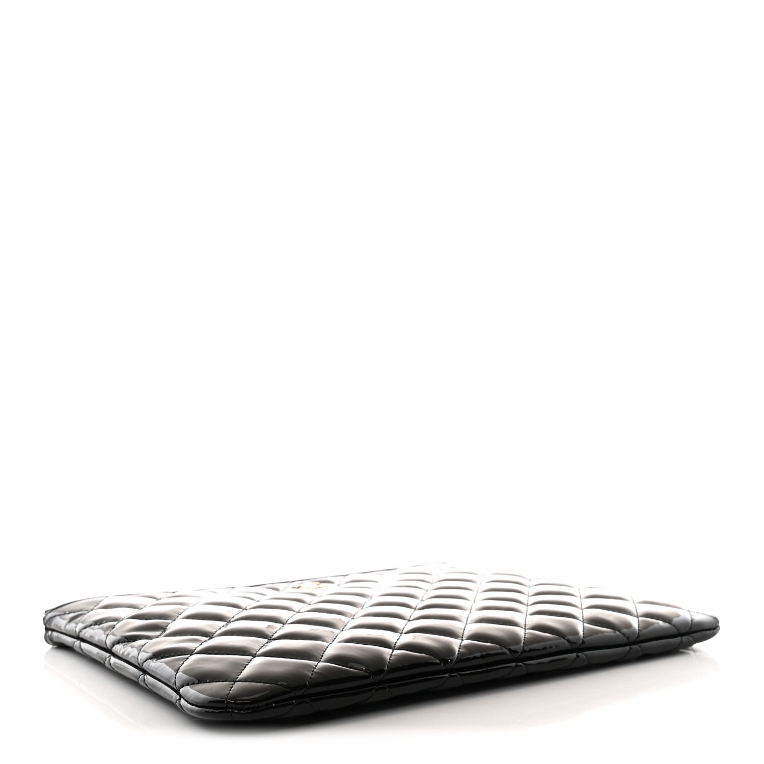 Patent Calfskin Quilted Medium Cosmetic Case Black